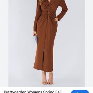 Prettygarden Women's Long Sleeve Brown Dress